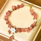 Fortune Jewel Natural Strawberry Quartz Green Strawberry Quartz Super Seven Crystal Flower Healing Bracelet