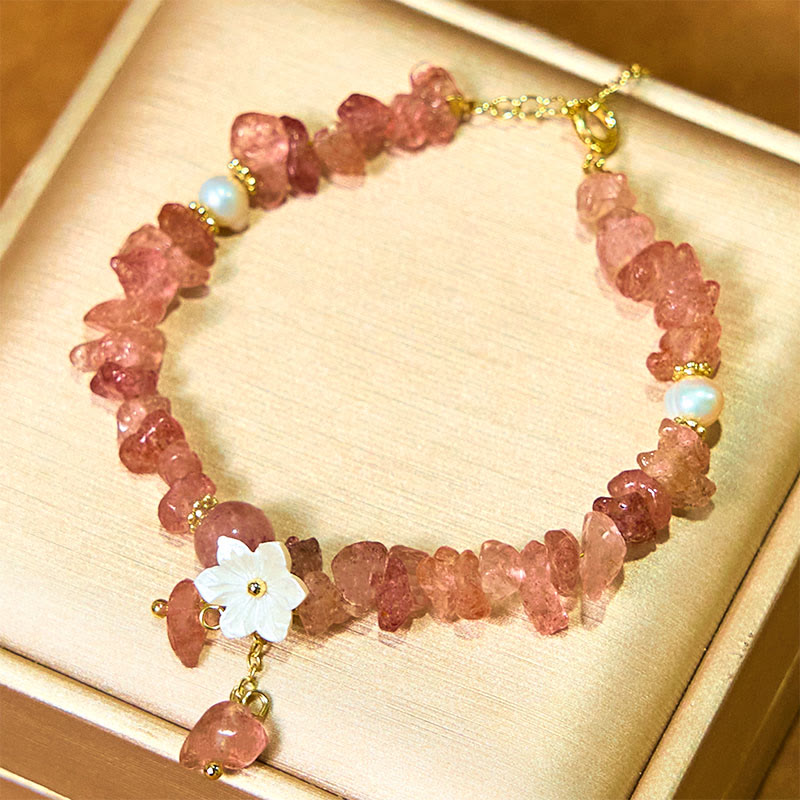 Fortune Jewel Natural Strawberry Quartz Green Strawberry Quartz Super Seven Crystal Flower Healing Bracelet