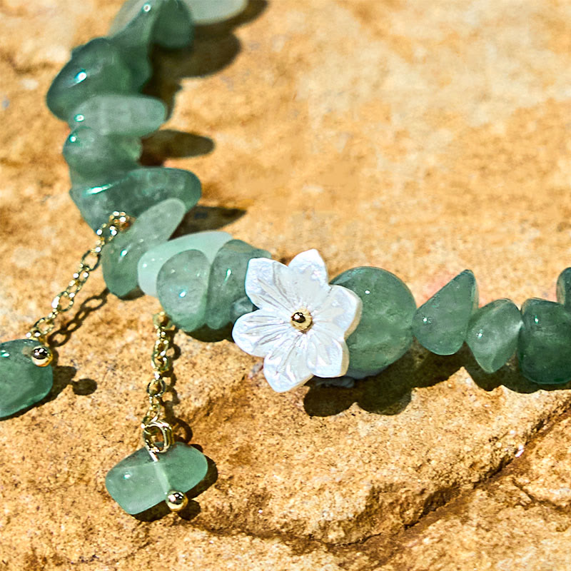 Fortune Jewel Natural Strawberry Quartz Green Strawberry Quartz Super Seven Crystal Flower Healing Bracelet