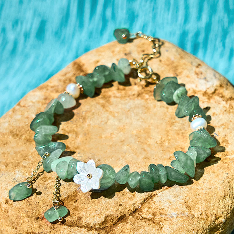 Fortune Jewel Natural Strawberry Quartz Green Strawberry Quartz Super Seven Crystal Flower Healing Bracelet