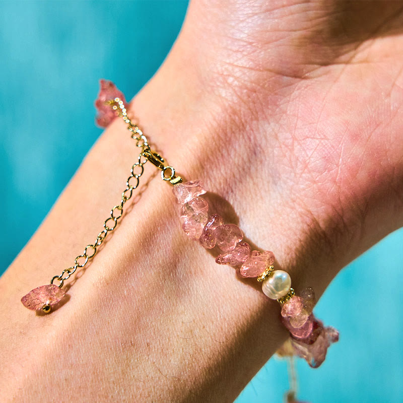 Fortune Jewel Natural Strawberry Quartz Green Strawberry Quartz Super Seven Crystal Flower Healing Bracelet
