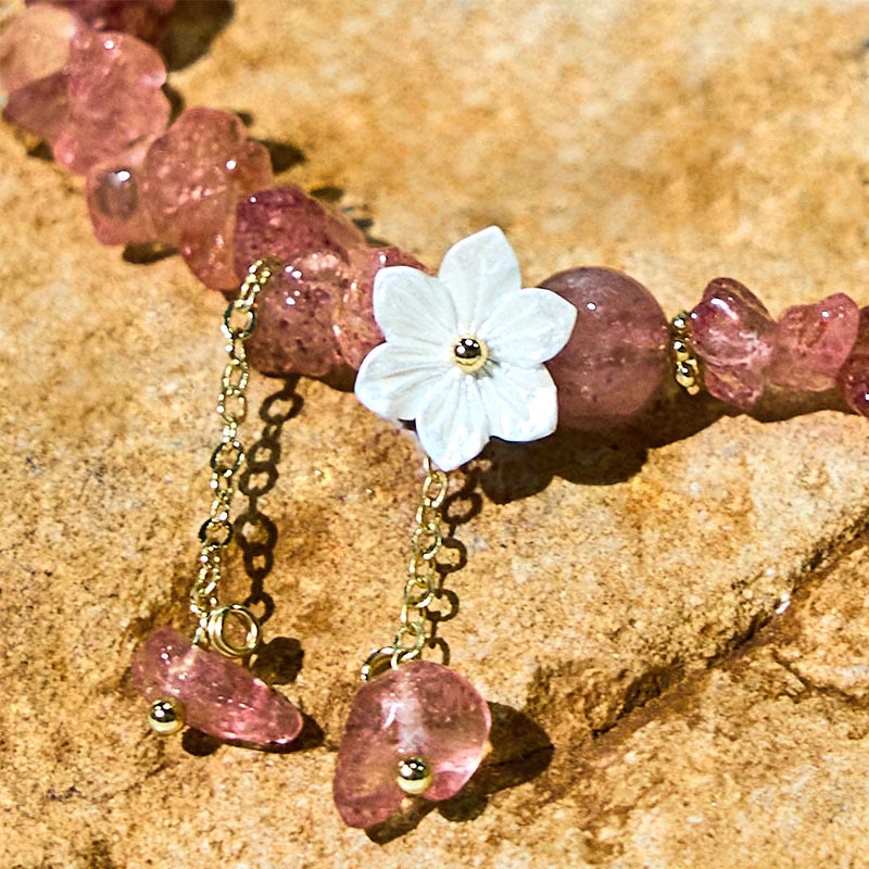 Fortune Jewel Natural Strawberry Quartz Green Strawberry Quartz Super Seven Crystal Flower Healing Bracelet