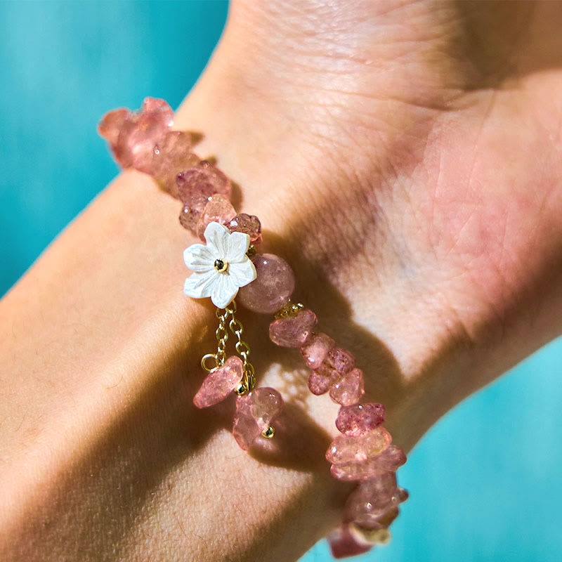 Fortune Jewel Natural Strawberry Quartz Green Strawberry Quartz Super Seven Crystal Flower Healing Bracelet