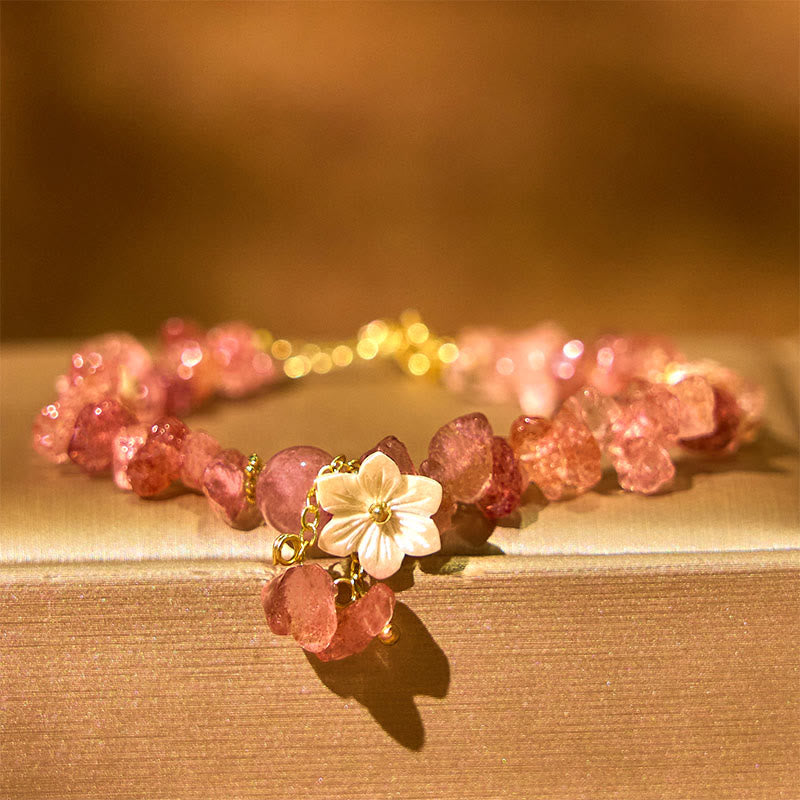 Fortune Jewel Natural Strawberry Quartz Green Strawberry Quartz Super Seven Crystal Flower Healing Bracelet
