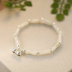 Fortune Jewel 925 Sterling Silver Natural White Jade Bamboo Bell Charm Luck Happiness Bracelet