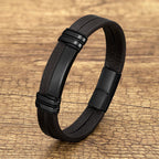 Fortune Jewel Brown Leather Titanium Steel Buckle Balance Bracelet