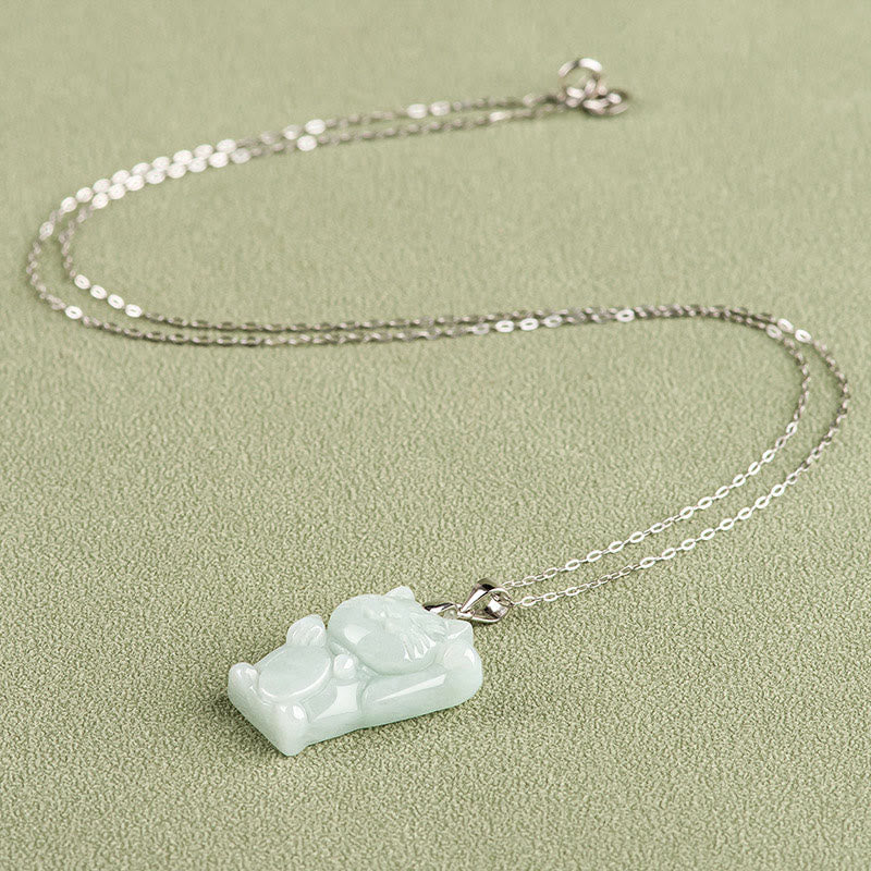 Fortune Jewel Jade Fortune Cat Prosperity Titanium Steel Necklace Pendant