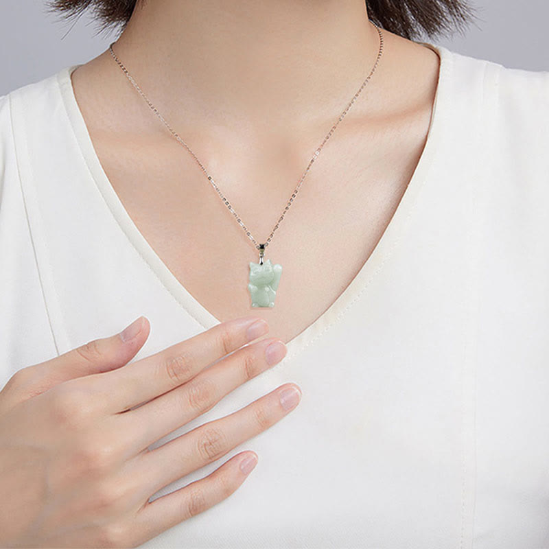 Fortune Jewel Jade Fortune Cat Prosperity Titanium Steel Necklace Pendant