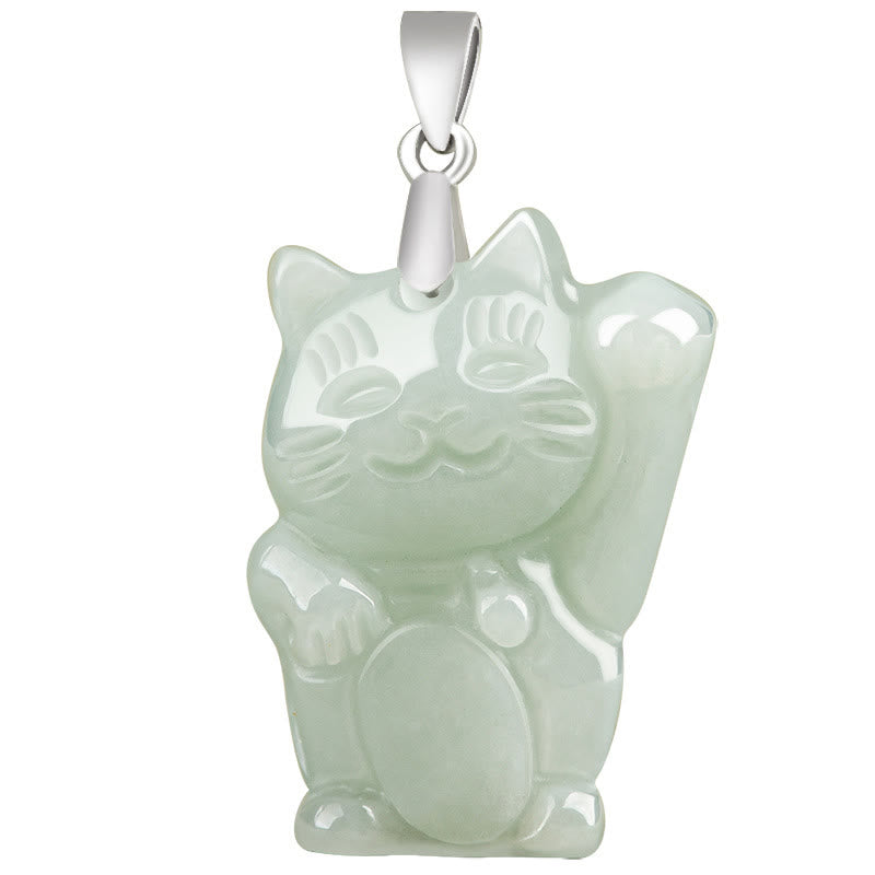 Fortune Jewel Jade Fortune Cat Prosperity Titanium Steel Necklace Pendant