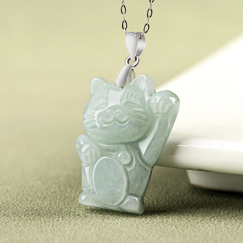 Fortune Jewel Jade Fortune Cat Prosperity Titanium Steel Necklace Pendant