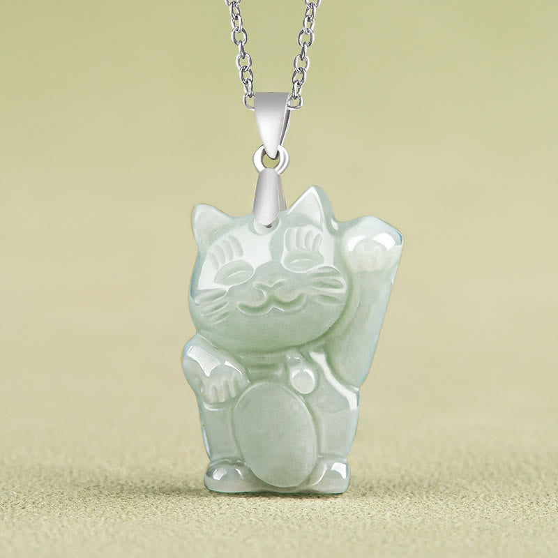 Fortune Jewel Jade Fortune Cat Prosperity Titanium Steel Necklace Pendant