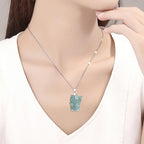 Fortune Jewel Natural Jade Lucky Cat Abundance Titanium Steel Necklace Pendant