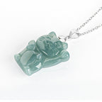 Fortune Jewel Natural Jade Lucky Cat Abundance Titanium Steel Necklace Pendant