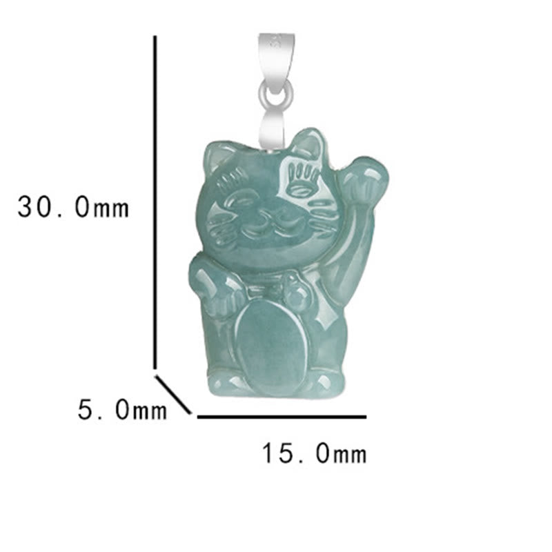 Fortune Jewel Natural Jade Lucky Cat Abundance Titanium Steel Necklace Pendant