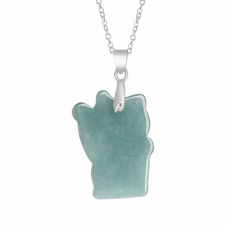 Fortune Jewel Natural Jade Lucky Cat Abundance Titanium Steel Necklace Pendant
