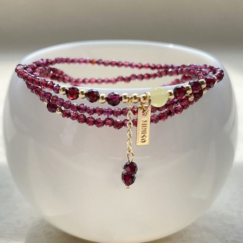 Fortune Jewel Small Natural Garnet Passion Triple Wrap Bracelet