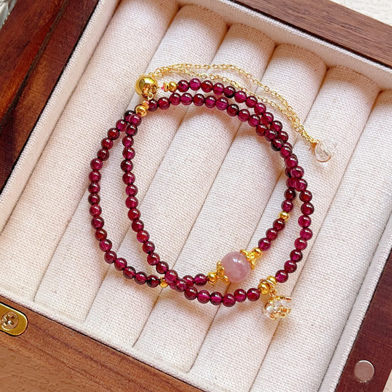 Fortune Jewel Natural Flower Garnet Pink Crystal Calm Double Wrap Bracelet