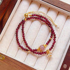 Fortune Jewel Natural Flower Garnet Pink Crystal Calm Double Wrap Bracelet