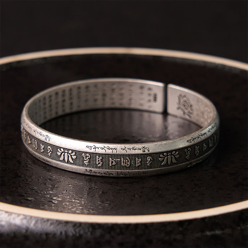 Fortune Jewel Om Mani Padme Hum Heart Sutra Mantra Lotus Peace Meditation Cuff Bracelet Bangle