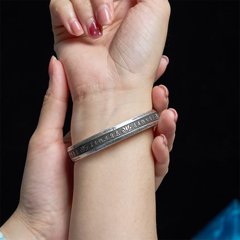 Fortune Jewel Om Mani Padme Hum Heart Sutra Mantra Lotus Peace Meditation Cuff Bracelet Bangle