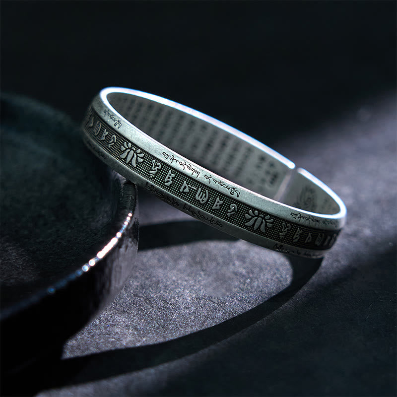 Fortune Jewel Om Mani Padme Hum Heart Sutra Mantra Lotus Peace Meditation Cuff Bracelet Bangle