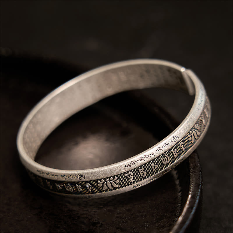 Fortune Jewel Om Mani Padme Hum Heart Sutra Mantra Lotus Peace Meditation Cuff Bracelet Bangle