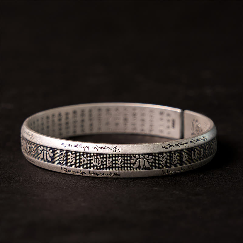 Fortune Jewel Om Mani Padme Hum Heart Sutra Mantra Lotus Peace Meditation Cuff Bracelet Bangle