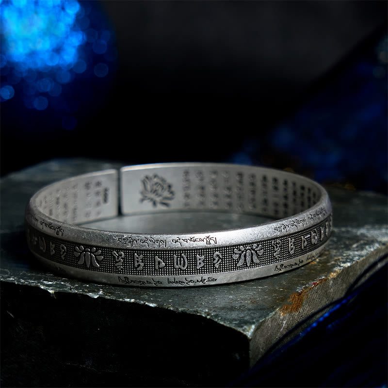 Fortune Jewel Om Mani Padme Hum Heart Sutra Mantra Lotus Peace Meditation Cuff Bracelet Bangle