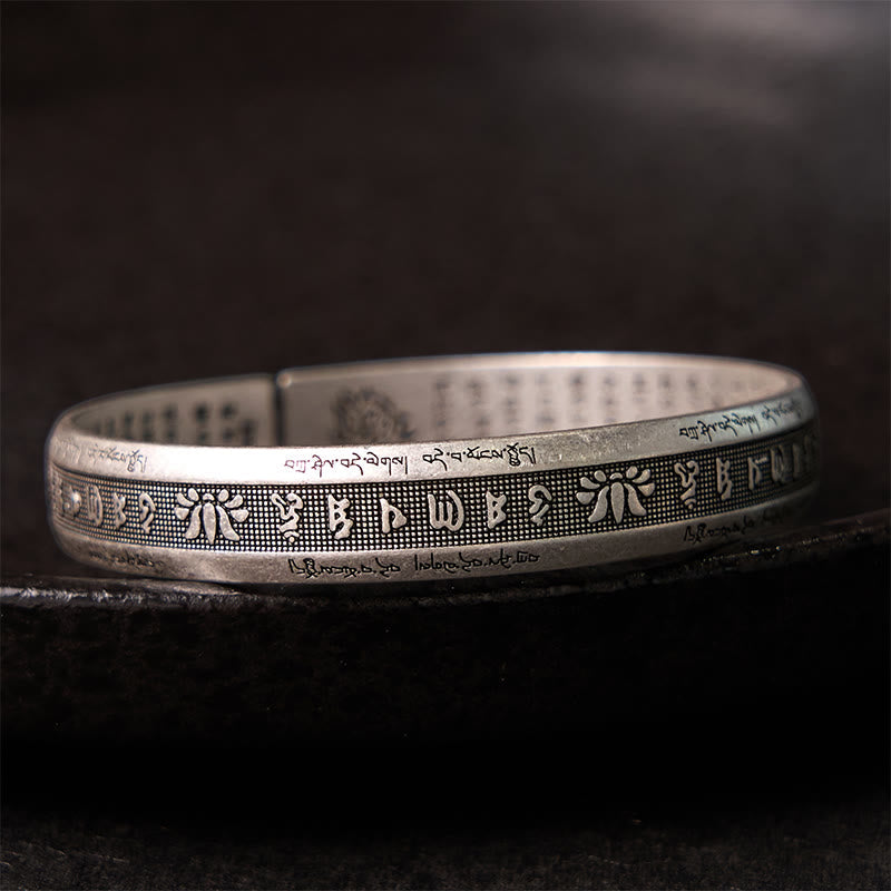 Fortune Jewel Om Mani Padme Hum Heart Sutra Mantra Lotus Peace Meditation Cuff Bracelet Bangle
