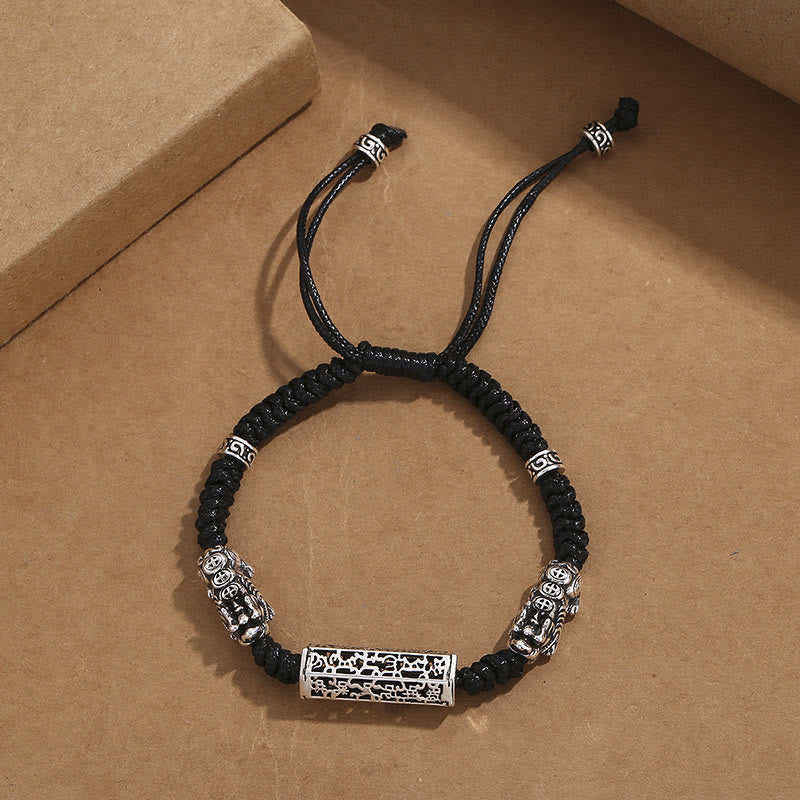 Fortune Jewel Tibetan Black String Copper Om Mani Padme Hum Pixiu Protection Braided Bracelet