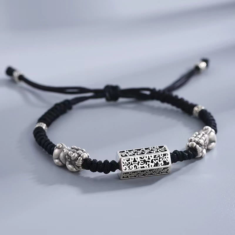 Fortune Jewel Tibetan Black String Copper Om Mani Padme Hum Pixiu Protection Braided Bracelet