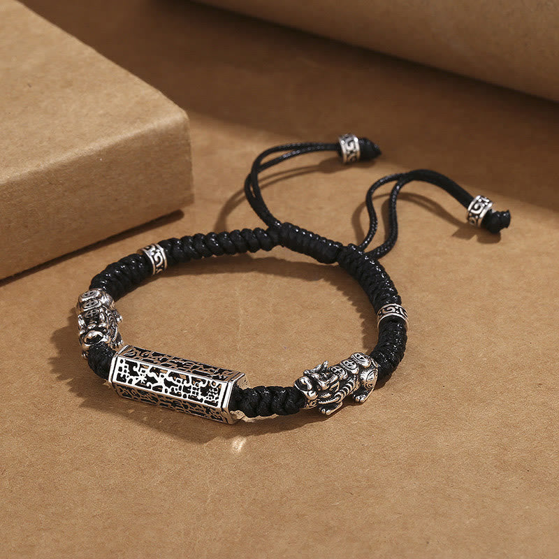 Fortune Jewel Tibetan Black String Copper Om Mani Padme Hum Pixiu Protection Braided Bracelet