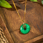 Fortune Jewel Natural Cyan Jade Peace Buckle Chinese knot Success Necklace Pendant