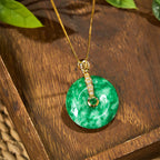 Fortune Jewel Natural Cyan Jade Peace Buckle Healing Necklace Pendant
