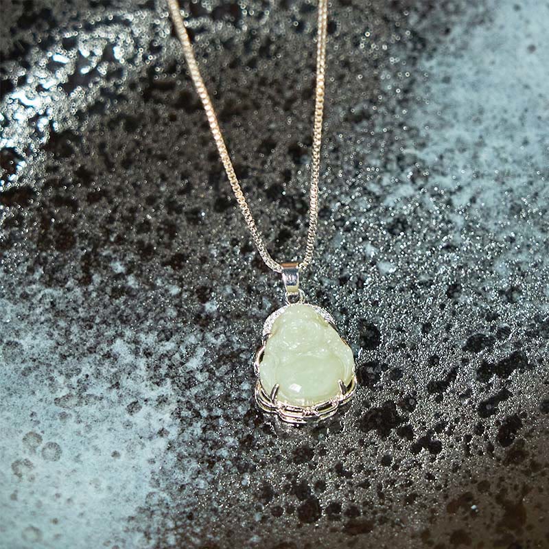 Fortune Jewel Natural Hetian Jade Laughing Buddha Abundance Necklace Pendant Fortune Jewel