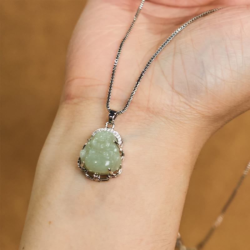 Fortune Jewel Natural Hetian Jade Laughing Buddha Abundance Necklace Pendant Fortune Jewel