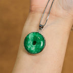 Buddha Stones Natural Cyan Jade Peace Buckle Healing Luck Necklace Pendant