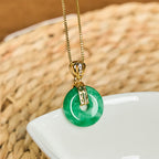 Fortune Jewel Cyan Jade Peace Buckle Healing Luck Necklace Pendant