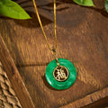 Fortune Jewel Cyan Jade Fu Character Peace Buckle Healing Luck Necklace Pendant