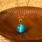 Fortune Jewel Cat's Eye Round Ball Confidence Necklace Pendant