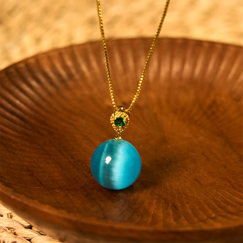 Fortune Jewel Cat's Eye Round Ball Confidence Necklace Pendant