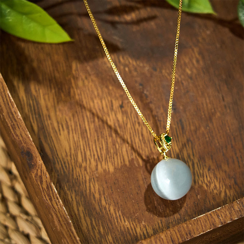 Fortune Jewel Cat's Eye Round Ball Confidence Necklace Pendant