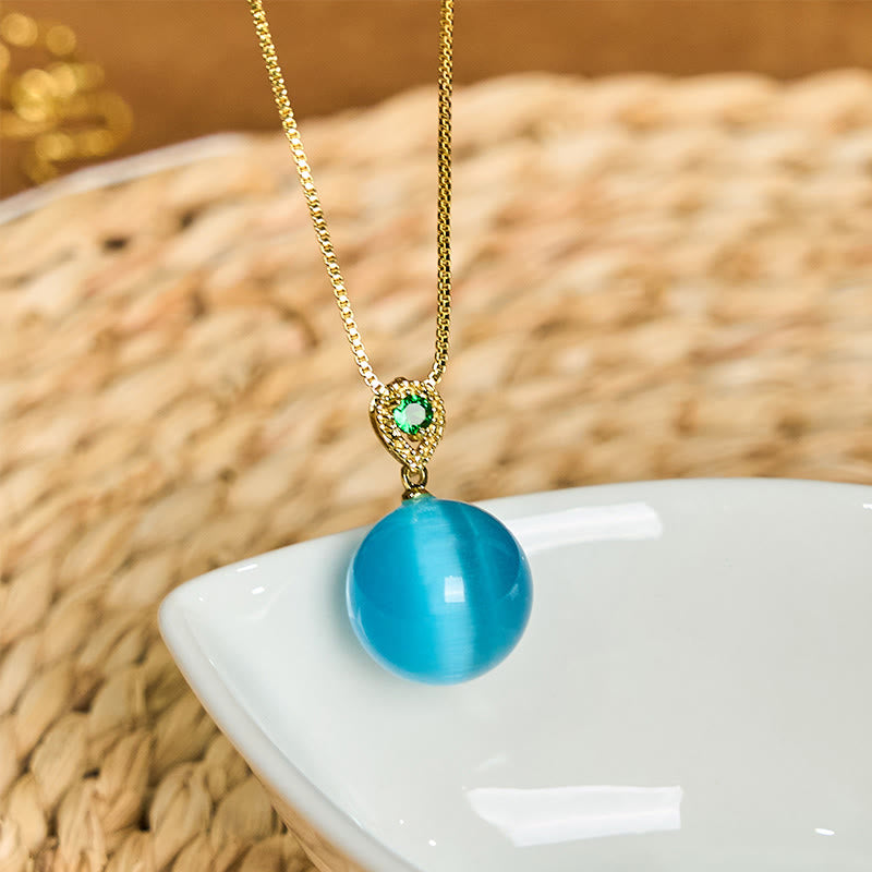 Fortune Jewel Cat's Eye Round Ball Confidence Necklace Pendant