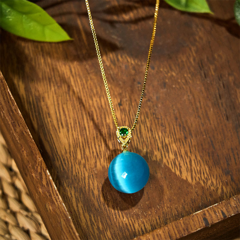 Fortune Jewel Cat's Eye Round Ball Confidence Necklace Pendant