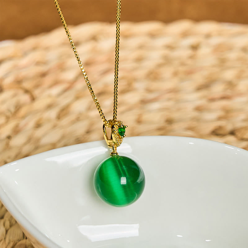Fortune Jewel Cat's Eye Round Ball Confidence Necklace Pendant