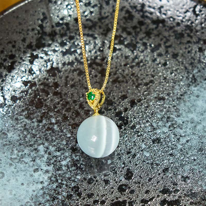 Fortune Jewel Cat's Eye Round Ball Confidence Necklace Pendant
