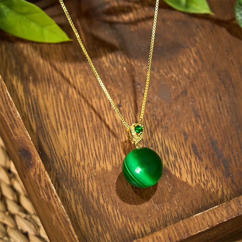 Fortune Jewel Cat's Eye Round Ball Confidence Necklace Pendant
