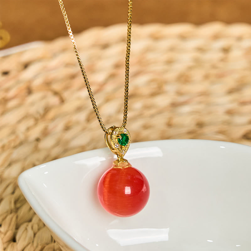 Fortune Jewel Cat's Eye Round Ball Confidence Necklace Pendant