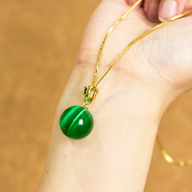 Fortune Jewel Cat's Eye Round Ball Confidence Necklace Pendant
