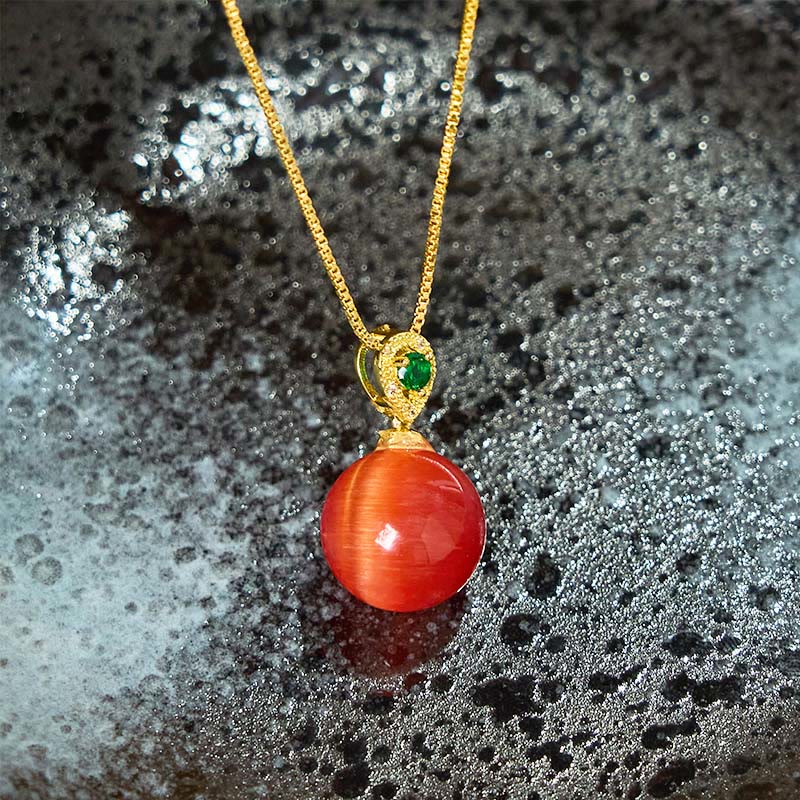 Fortune Jewel Cat's Eye Round Ball Confidence Necklace Pendant